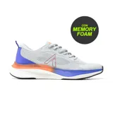 Championes deportivos American Sport Azriel para hombre, color gris con detalles en azul, naranja y blanco. Confeccionados en tela de malla transpirable y suela de goma con tecnología memory foam.