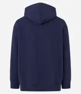 Hoodie masculino de algodón con felpa, color azul marino, de corte relaxed, con capucha ajustable, bolsillo canguro y manga larga.