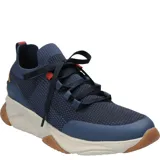 Zapatilla casual gris de tejido de poliéster con cordones naranjas, cuello elástico y suela de goma y EVA.