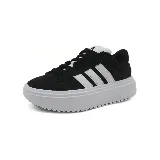 Zapatillas Adidas Grand Court Platform de dama, color negro con las tres tiras laterales blancas y suela de plataforma blanca.