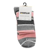 Pack de calcetines Caterpillar unisex con diseño a rayas horizontales en tonos gris, rosa y blanco.