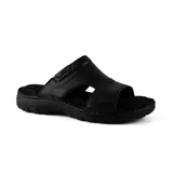 Sandalias de cuero marrón con tira ancha sobre el empeine y suela de goma.
