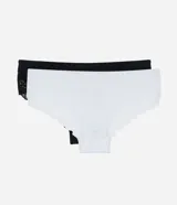 Kit de dos bombachas boyshort, una blanca con encaje y otra negra.