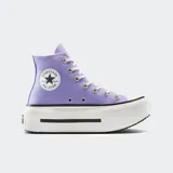 Championes Converse Chuck Taylor All Star Lift Double Stack color lila con plataforma blanca y cordones blancos.