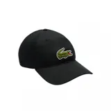 Gorra de béisbol negra con logo de cocodrilo verde bordado en el lateral.
