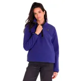Buzo polar verde agua para mujer, con cierre de tres botones en el cuello y logo de CAT en el pecho.