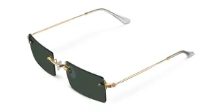 Lentes de sol con montura dorada y lentes verde, de diseño cuadrado con protección UV400.