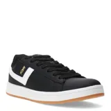 Championes urbanos Pony Square negros con detalles en blanco y logo dorado.