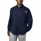 Camisa de hombre Columbia modelo Tamiami II, color azul marino, de manga larga con tecnología Omni-Shade UPF 40 y Omni-Wick.