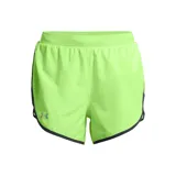 Short deportivo Under Armour Fly By Elite 3, color blanco, con cintura elástica, logo reflectivo y paneles laterales de malla.