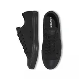 Zapatillas Converse All Star de lona color negro, con suela de goma y cordones negros.