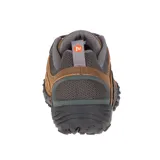 Zapato de senderismo Merrell Intercept de cuero marrón con forro de malla transpirable, lengüeta con fuelle, puntera resistente a la abrasión, plantilla anatómica Ortholite, cámara de aire Merrell Air Cushion en el talón y suela Vibram.