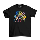 Remera negra de algodón con estampado de las Sailor Scouts y el logo de Sailor Moon en colores vibrantes.