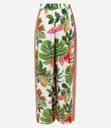 Pantalón pantalona de viscosa con estampado tropical y recorte lateral estilo étnico.