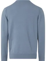 Sweater celeste de tejido de punto con cuello redondo, puños y bajo acanalados.