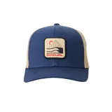 Gorra de béisbol azul con paneles traseros de malla color beige y parche frontal con logo de Rip Curl.