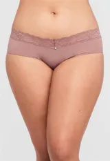 Panty corte hipster de lycra blanca con estampado floral y borde de encaje.