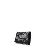 Billetera Puma Phase Aop con estampado camuflado en tonos grises y logo de la marca en el frente.
