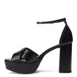 Sandalias negras de cuero Bottero con plataforma, taco ancho y pulsera al tobillo con hebilla.