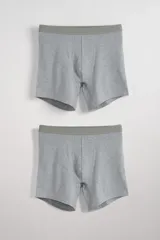 Pack de dos boxers largos de algodón color gris melange con cintura elástica.