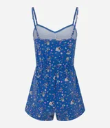 Pijama enterito azul con estampado de Stitch, breteles finos ajustables y escote fruncido.