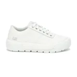 Zapatillas urbanas CAT modelo AMP, color blanco. Capellada de canvas recubierta en PU, forro de malla interior hecho con residuos industriales 100% reciclados, plantilla de espuma EVA suave, suela de goma duradera y con gran tracción.