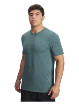 Remera deportiva Under Armour Vanish Elite para hombre, color verde azulado con logo en el pecho. Confeccionada en tejido transpirable y sin costuras para reducir la fricción.