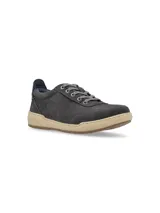 Championes urbanos Hush Puppies modelo Draper, color azul marino, confeccionados en cuero, con cordones grises, plantilla Smart Foam® y suela de goma color beige.
