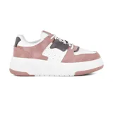 Championes urbanos con plataforma, color blanco con detalles en rosa y gris.
