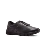 Championes de cuero negro con suela de goma y ajuste con cordones.