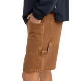 Bermuda de denim color marrón con bolsillos laterales y traseros.