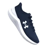 Championes de running Under Armour Phade RN 3, color azul marino con logo verde flúor y suela blanca.