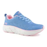 Championes deportivos celestes con detalles en rosa, suela blanca y tecnología memory foam.