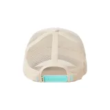 Gorra de béisbol color beige con paneles traseros de malla y logo bordado en celeste.