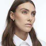 Par de aros tipo argolla Swarovski Dextera, con cristales blancos engarzados en pavé y baño de rodio. Diseño escultural moderno.