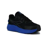 Zapatillas de running en color negro con detalles en azul, diseño ligero y suela de goma.