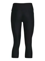 Calza capri Under Armour HeatGear color gris, de tiro alto y calce ajustado. Cuenta con bolsillo lateral y logo estampado en la pierna.