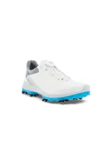 Championes de golf Ecco Biom G3 para hombre, fabricados en cuero con membrana GORE-TEX impermeable. Cuentan con sistema de cierre Boa® Fit con dial giratorio, suela con tacos ZARMA-TOUR® para tracción superior y tecnología BIOM® NATURAL MOTION® para un ajuste anatómico.