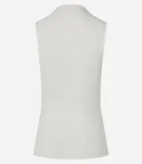 Blusa sin mangas en viscosa color blanco, con cuello alto y textura acanalada.