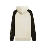 Campera deportiva Puma con capucha y cierre completo, color beige con mangas negras y logo de la marca en el pecho.