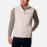 Chaleco de polar Columbia Fast Trek para hombre, color azul marino con cierre y detalles en azul eléctrico. Cuenta con cuello alto, bolsillos laterales con cierre y bolsillo en el pecho con cierre.