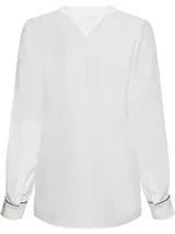 Blusa blanca de Tommy Hilfiger con cuello en V, mangas largas y puños abotonados.