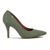 Zapato de tacón alto Vizzano, color blanco, con punta fina y detalle de logo dorado en el lateral.