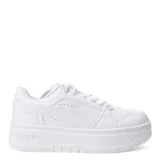 Championes Puma Rebound Femme Low, color blanco con detalles en gris claro y negro.