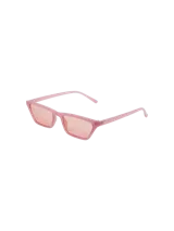 Gafas de sol rosas con diseño geométrico, ideal para complementar looks veraniegos.