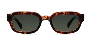 Lentes de sol de diseño ovalado con montura marrón y lentes polarizados verdes, fabricados con material bio-based G850.