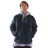 Sobrecamisa azul marino de gabardina, con bolsillos aplicados en pecho y bolsillos de acceso lateral. Cierre frontal con botones a tono.