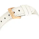 Reloj cronógrafo Swarovski Octea Chrono, fabricado en Suiza, con caja redonda de 37 mm en tono oro rosa, bisel cristalizado con pavé transparente, esfera guilloché color marfil con logo del cisne, manecillas con LumiNova, tres contadores de cronógrafo y seis cristales transparentes como índices. Correa de piel italiana color marfil con diseño de cocodrilo grabado en relieve.