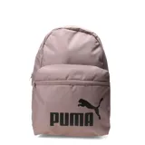 Mochila Puma Phase Backpack de color rosa viejo (malva/rosado pálido) con el logo y la palabra PUMA en negro en el frente. Presenta un compartimento principal con cierre y un bolsillo frontal con cierre.
