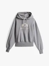 Buzo gris melange de Tommy Hilfiger con capucha y cordón ajustable. Logotipo bordado en el pecho y en la manga.